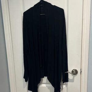 Black Open-Front Draped Cardigan Sweater